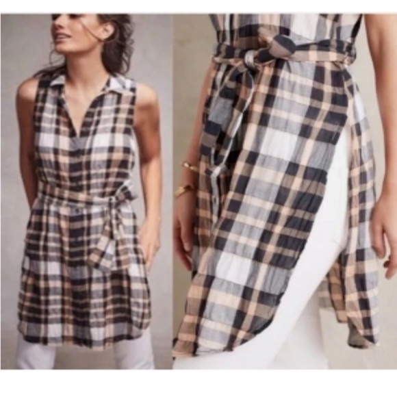 HOLDING HORSES Anthropologie Sunlit Plaid Tunic sz 2 - Picture 1 of 5
